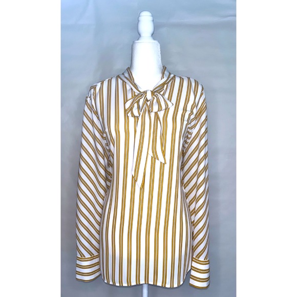 NEW LOFT Striped Bow Neck Blouse (Size: L-1X) NWT - Picture 4 of 7